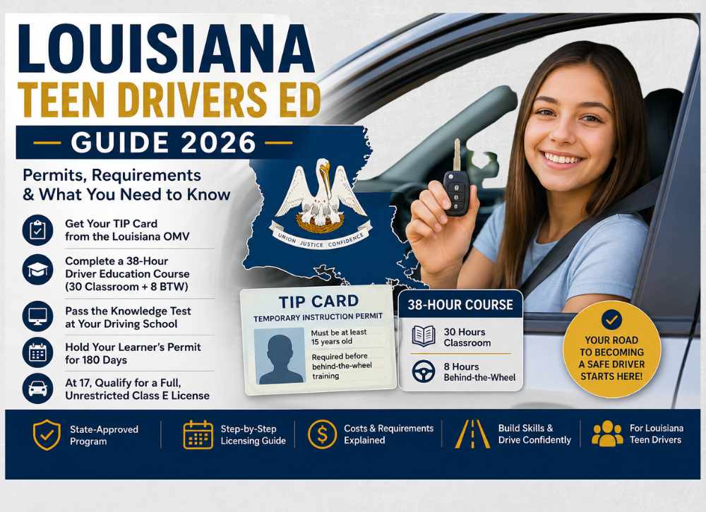Louisiana teen driver education guide 2026 — learner's permit requirements and TIP card